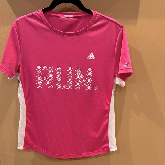 Adidas Ladies Pink and White Active Run Tee: size medium - Picture 1 of 7